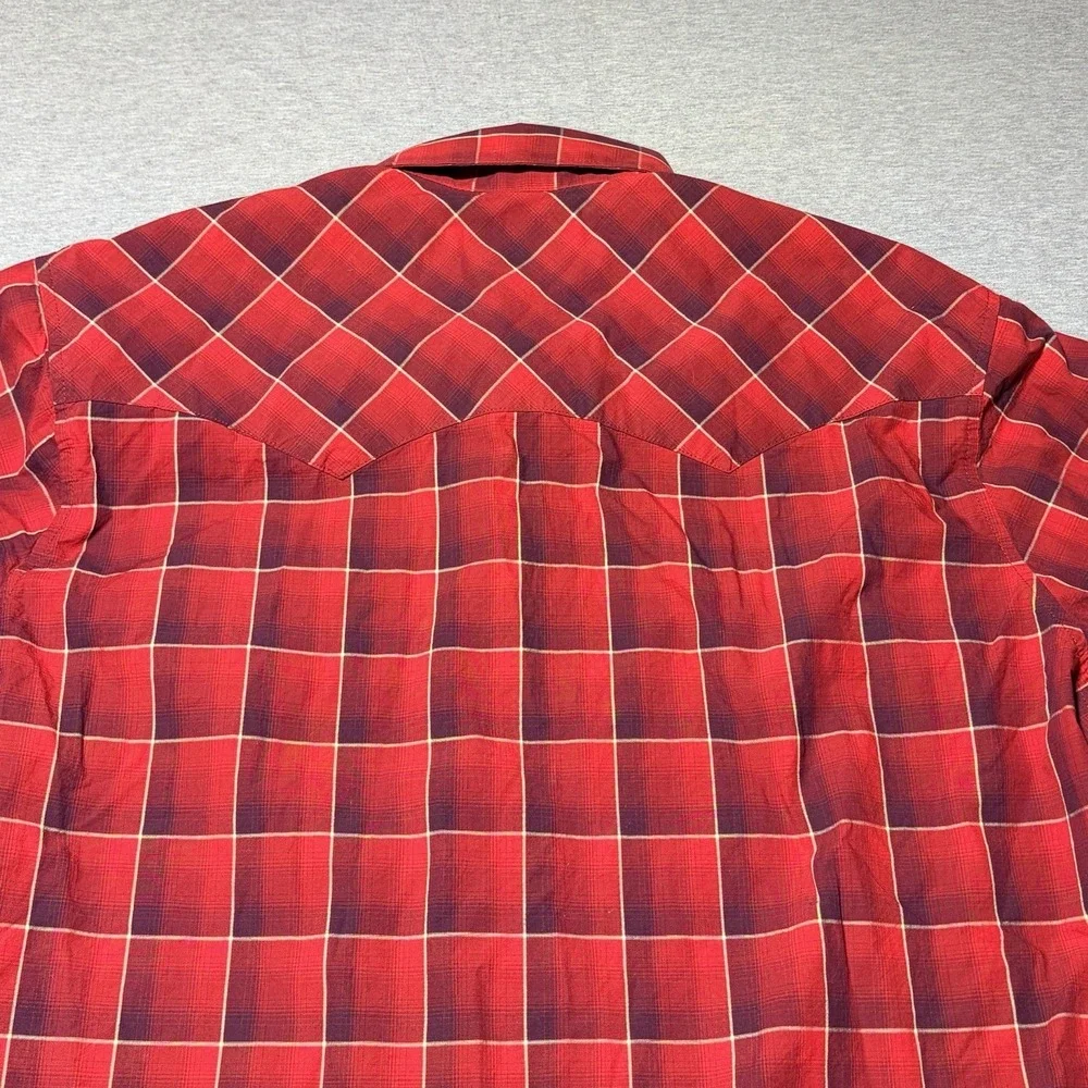 Wrangler Retro Shirt 2XLT Blue Red Western Pearl Snap Sawtooth Pocket - Mens 2XT